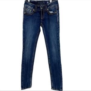 MISS ME Irene Skinny Jeans Big Stitch Flap Pocket Low Rise Size 26